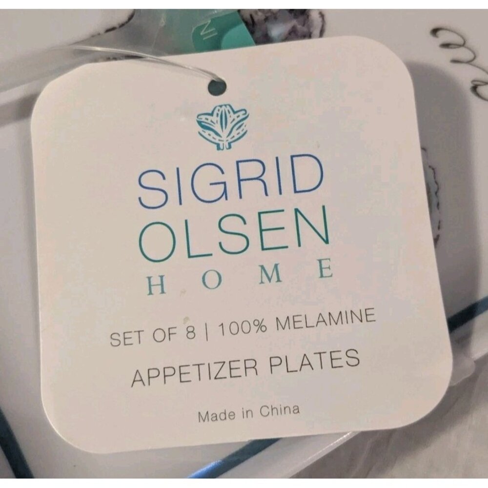NWT Sigrid Olsen 8 Plates Appetizer Oyster Square Melamine Aw Shucks Nautical 6" - Picture 4 of 11